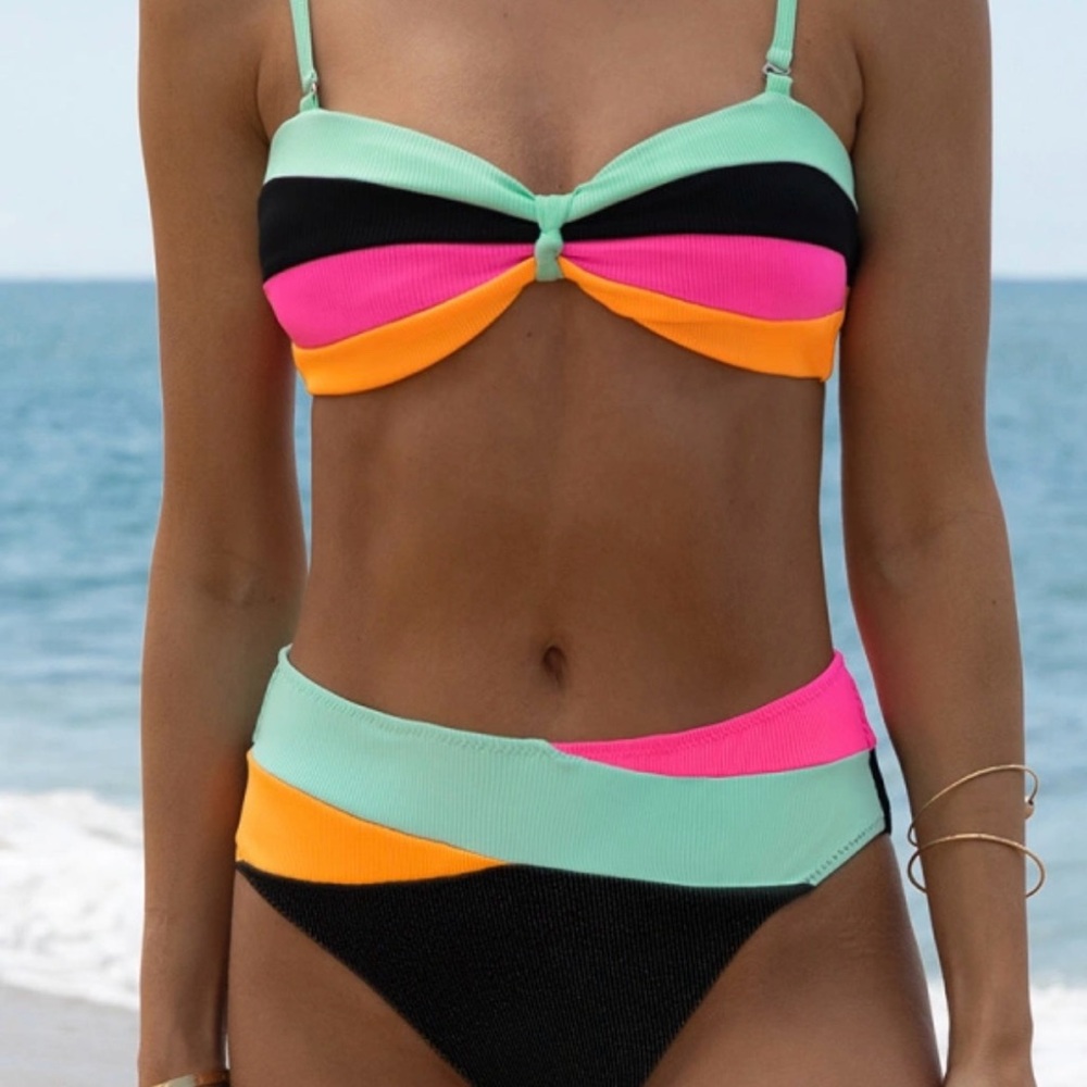 Popvil brand color block bandeau swimsuit bikini